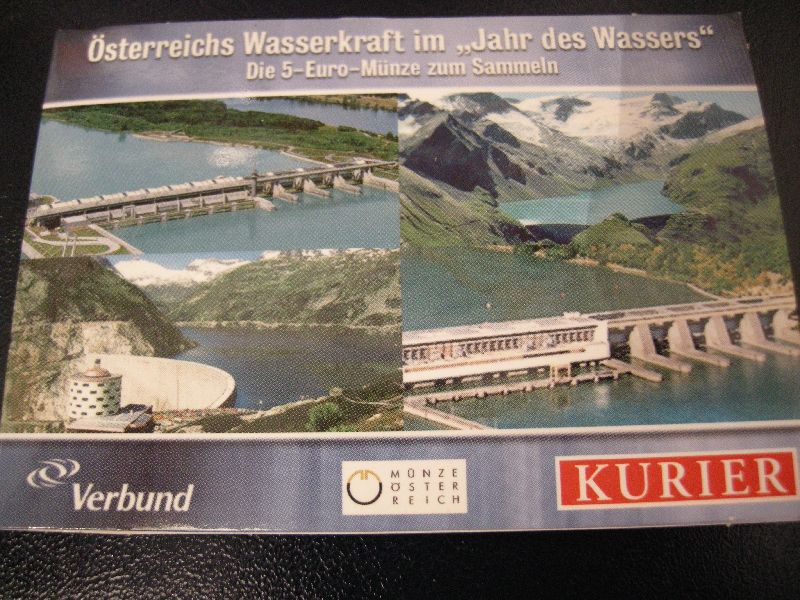 (afbeelding voor) 5 Euromunt Oostenrijk 2003 FDC Wasserkraft in Blister